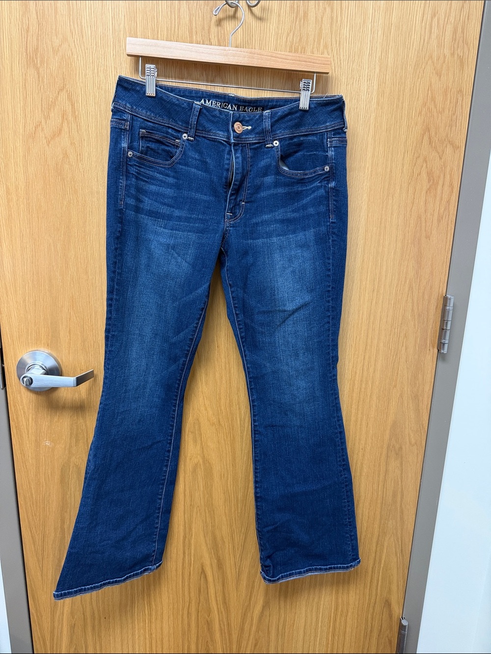American Eagle Outfitters Women's Dark Blue Kick Boot Flared Jeans